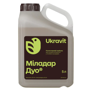 Страховий гербіцид нікосульфурон 40 г/л + мезотріон 75 г/л Міладар Дуо Ukravit 5 л для кукурудзи проти злакових і дводольних